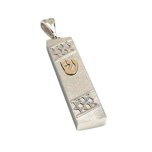 Mezuzah Pendant with Star of David and Shin in 14k Gold, Dual Tone Gold Protective Necklace Charm, Jewish Gift, Handmade Judaica Jewelry