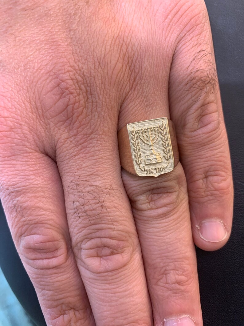 14k Yellow Gold Emblem of Israel Signet Ring Gold Menorah - Etsy Israel