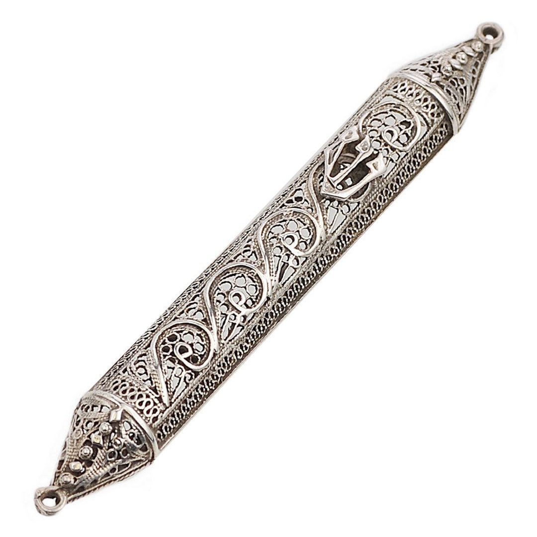Silver Mezuzah Case With Filigree Design Mezuzah Doorpost Etsy