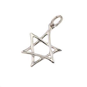 14K White Gold Star of David, 14k Solid Gold Scrawled Jewish Star Pendant, Tiny Star of David Charm Gold Magen David Pendant, Jewish Jewelry