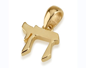 Hebrew Chai Pendant, Solid 14k Gold Charm, Tiny Hai Necklace Charm, Bat Mitzvah Gift, Jewish Jewelry, Handmade Hebrew Life Charm