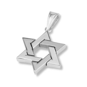 Interwoven Star of David Pendant in 14k White Gold, Jewish Star Charm, 1&quot; Gold Magen David Pendant, Protection Talisman from Israel for Men
