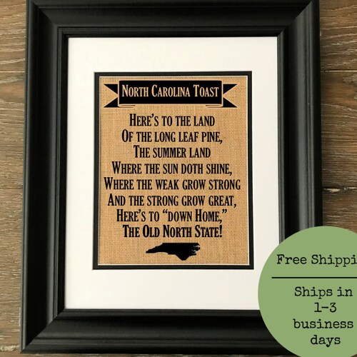 North Carolina Toast Burlap Print. Here's to down Etsy