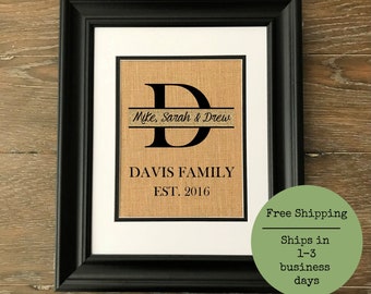 Burlap Monogram. Personalized Burlap. Established Sign. First and Last Name. Family Name.