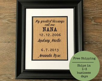 Personalized Nana Gift. Important dates custom burlap print. Gift for Grandparents. Personalized grandparents. Grandchildren birthdates.