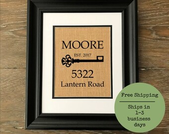 Home Address Burlap Print. Personalized Burlap Print. Established Sign. Burlap Art. Real Estate Closing Gift. Housewarming Gift.