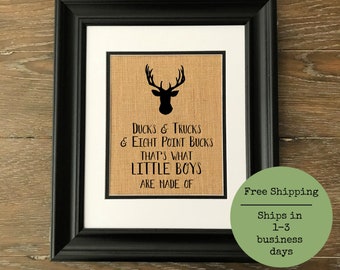 Baby Boy Nursery Decor Deer Duck Buck Rustic Nursery Country Nursery Quote. Burlap Print.  Boy Playroom Boy Camo Camouflage Bedroom. Buck.