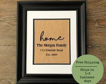 Home Burlap Print. Personalized Burlap Print. Established Sign. Housewarming gift. Closing gift.