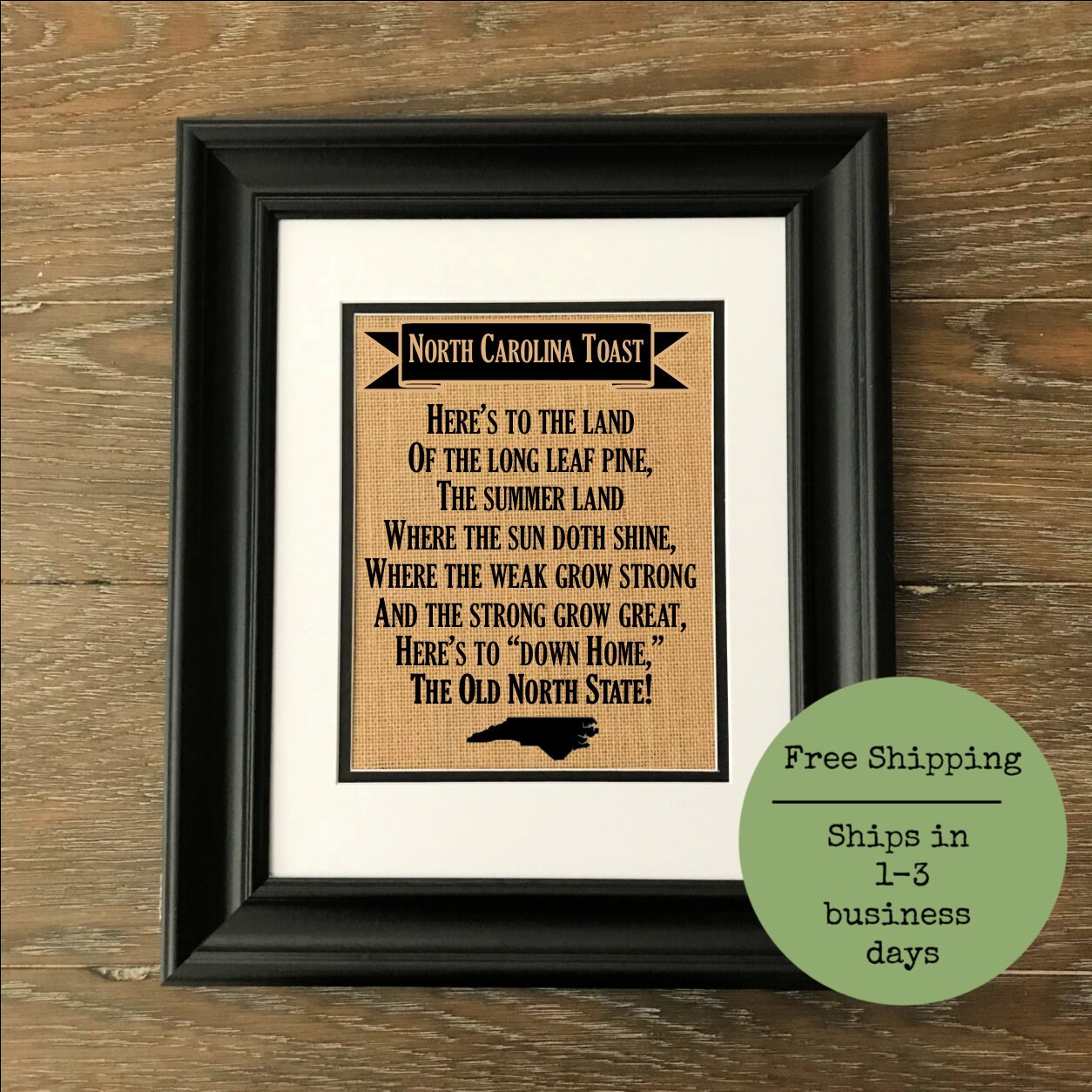 North Carolina Toast Burlap Print. Here's to down Etsy