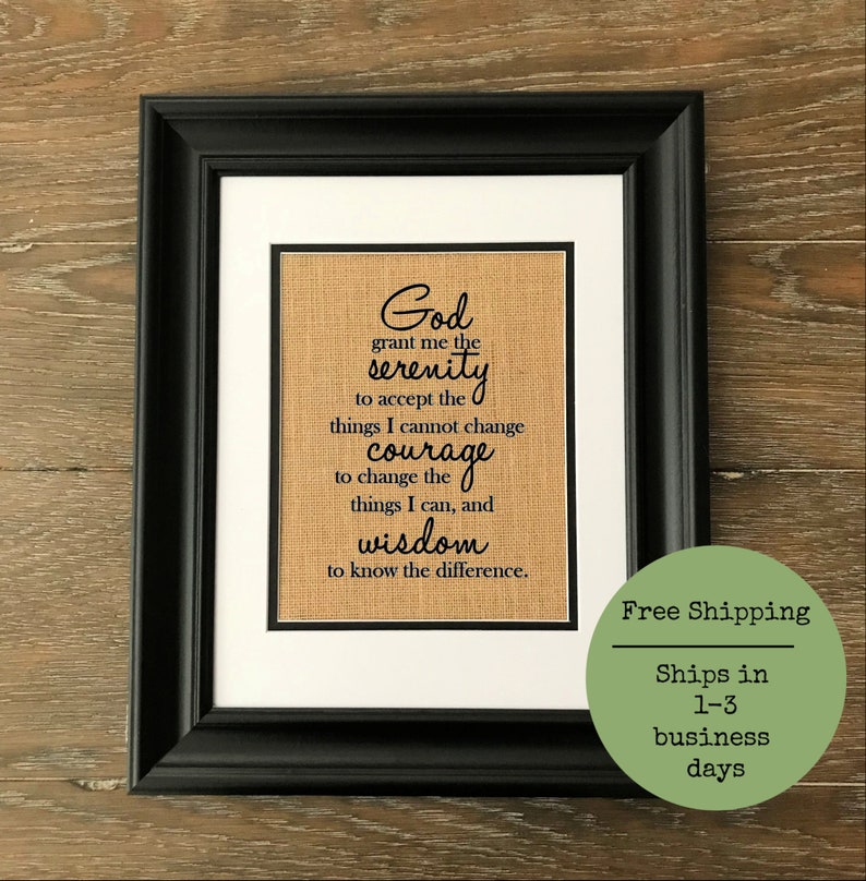 God grant me Serenity burlap print. Christian art. Serenity prayer art. Burlap art. image 1