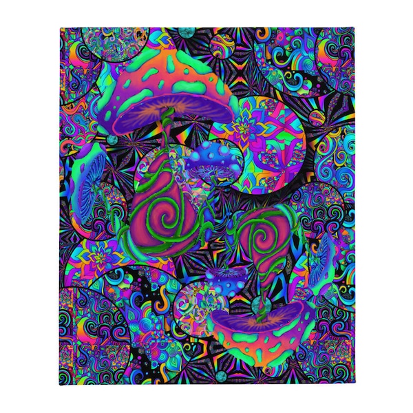 Psychedelic Mushroom Festival Throw Blanket