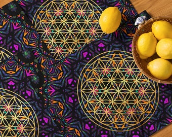 Designer Art Golden Flower of Life Sacred Geometry Placemat Set - Includes 4 Matching Placemats