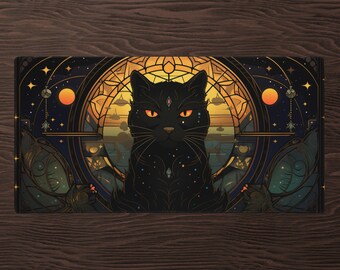 Black Cat Art Nouveau Gaming Mousepad Large