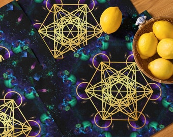 Designer Golden Merkaba Sacred Geometry Placemat Set - Includes 4 Matching Placemats