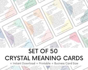 50 Crystal Meaning Cards: Chakra, Zodiac, Planet Guide (PDF Download)