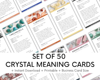 50 Crystal Meaning Cards: Printable Reference Guide (PDF Download)