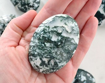 MOSS AGATE Palm Stone Healing Crystal Meditation Stone