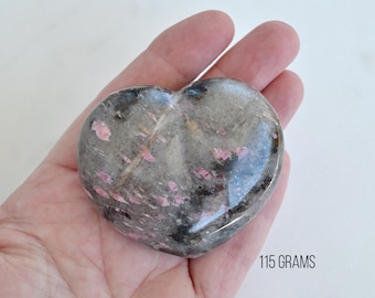 Hand-Carved Rhodonite Heart: Healing Pink Crystal Carving