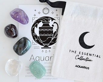 Aquarius Zodiac Crystal Kit: Tumbled Healing Stones Star Sign Gift