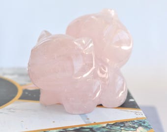 Rose Quartz Pokemon Crystal Carving | Hand-Carved Crystal Balbasaur