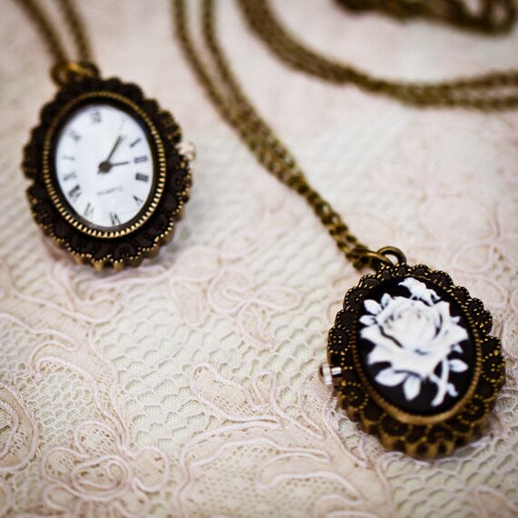 Vintage-Inspired Gold & Silver Rose Pocket Watch Necklace Rose Pocket Watch Necklace (the Belle Pocket Watch) - Etsy main image 4