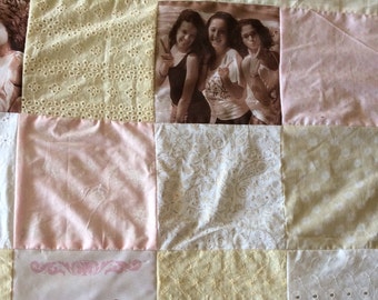 Custom Birthday Quilt. Girly Gift for Girls Gift Ideas. Custom Bat Mitzvah Photo Gift. Unique Memory Photo Quilt. Yellow & Pink Cozy Quilt