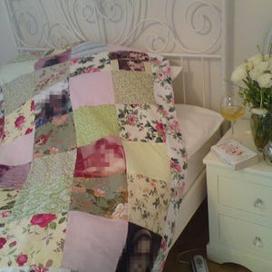 Stay home,Floral Memory Quilt, Floral Photo Quilt, Hand Quilted Flowers Pattern Quilt, Flowers Pattern Blanket
