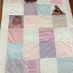 Baby Photo Quilt with Patterns. Gift for little girl.toddler girl .Printed Quilt. Custom Patchwork Blanket. 1th birthday gift