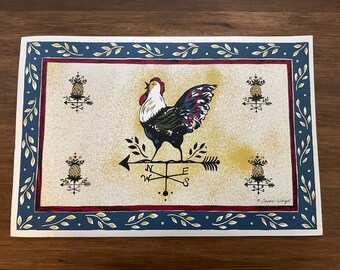 Rooster and Pineapples on Weathervanes - Susan Winget - Vintage Vinyl Placemats