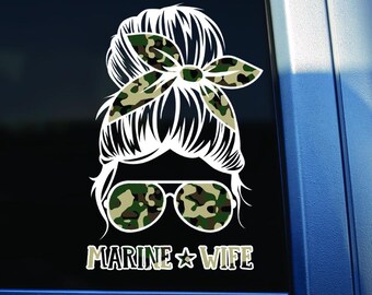Calcomanía de vinilo para auto con diseño de camuflaje patriótico de EE. UU. para esposa de marine - **ENVÍO GRATIS**