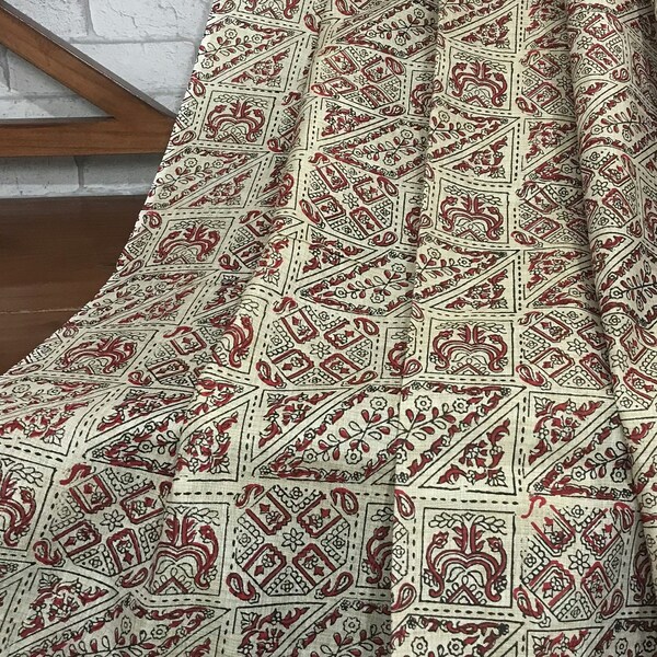 50% OFF Beige Handloom Khadi Cotton Fabric,Block Print Vegetable Dyed Floral Print,Dress Fabric,Indian fabric By Yard,khadi Cotton COTF08