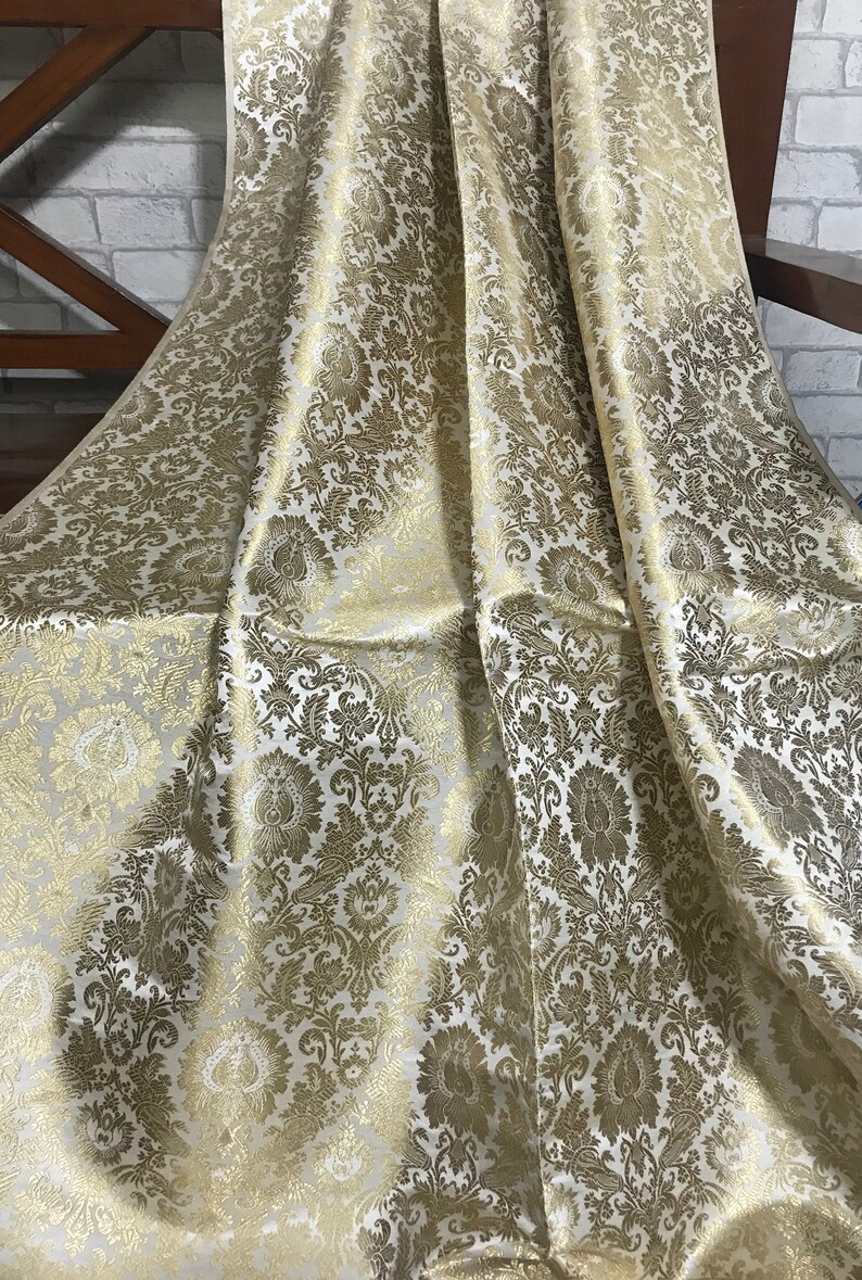 40% SALE Brocade FabricWhite & Gold Brocade Indian | Etsy