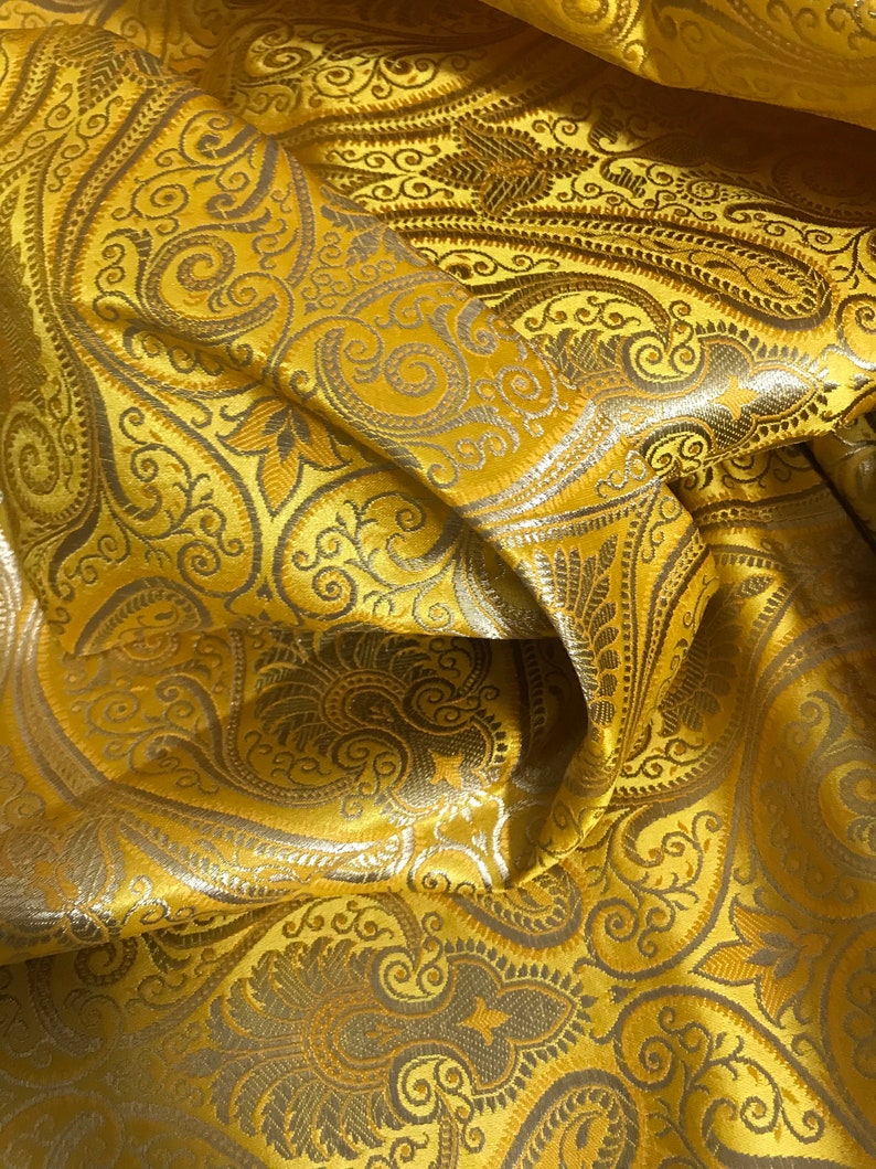 40 SALE Indian Silk Brocade Fabric Yellow and Gold Etsy