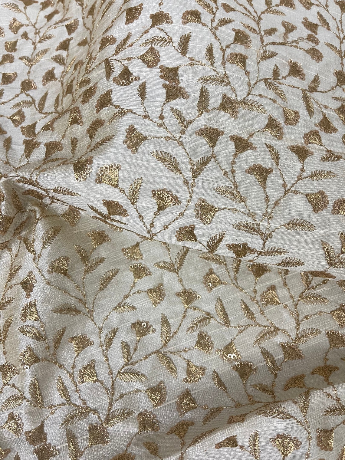 50 SALE Ivory Gold Embroidered Fabric Dress Fabric Gown Etsy