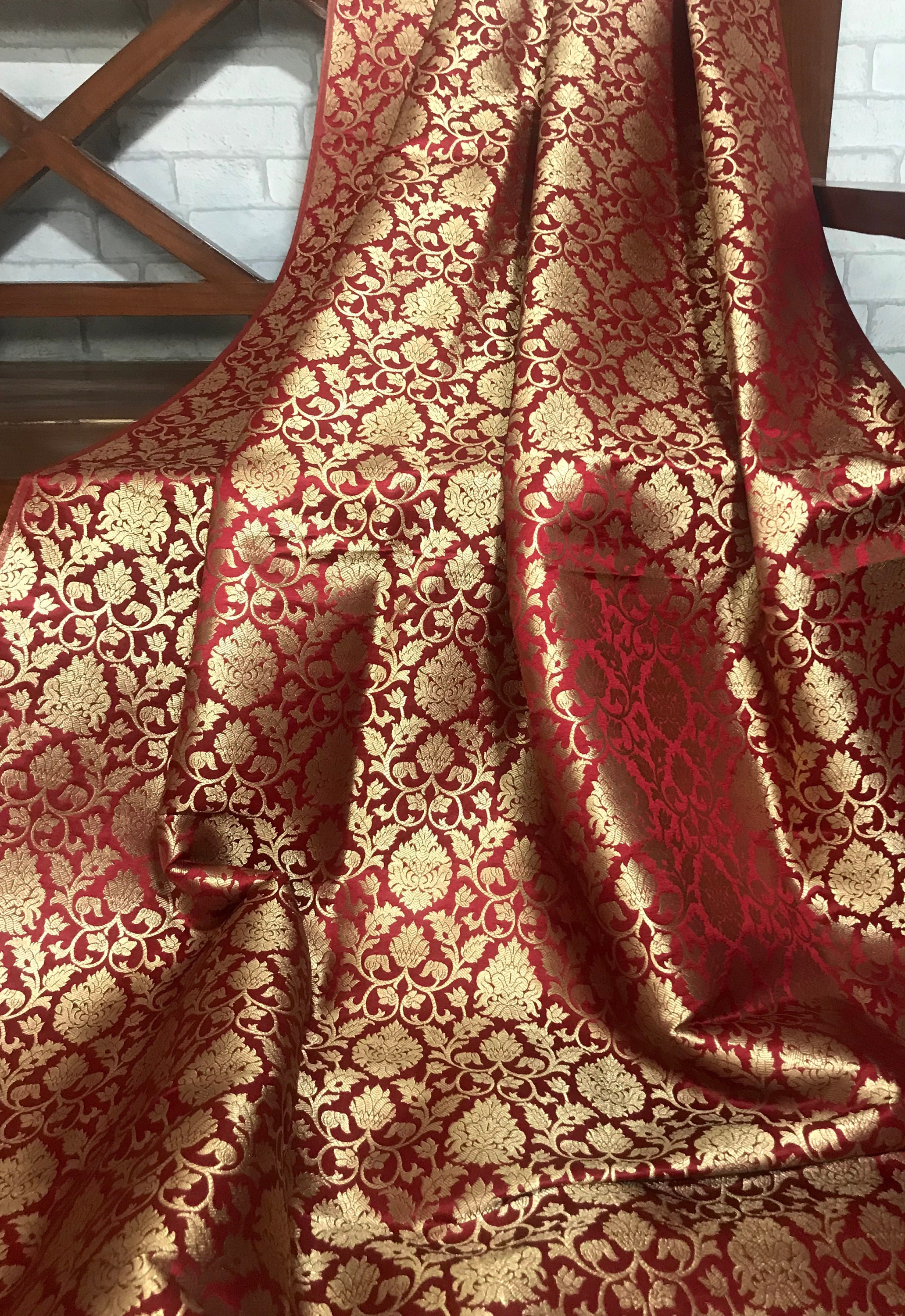 40 SALE Indian Brocade FabricRed and Gold Brocade Indian Etsy