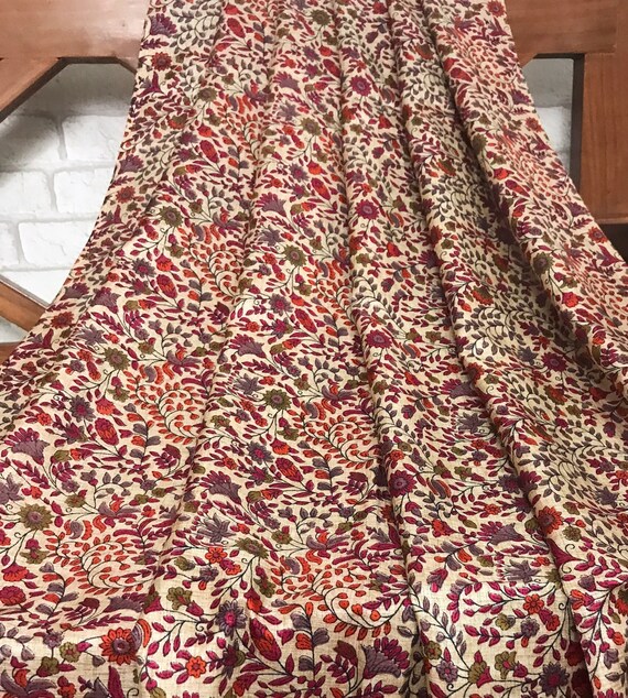 SALE 50 Handloom Tussar Silk Fabric, Beige Silk floral Print, Dress