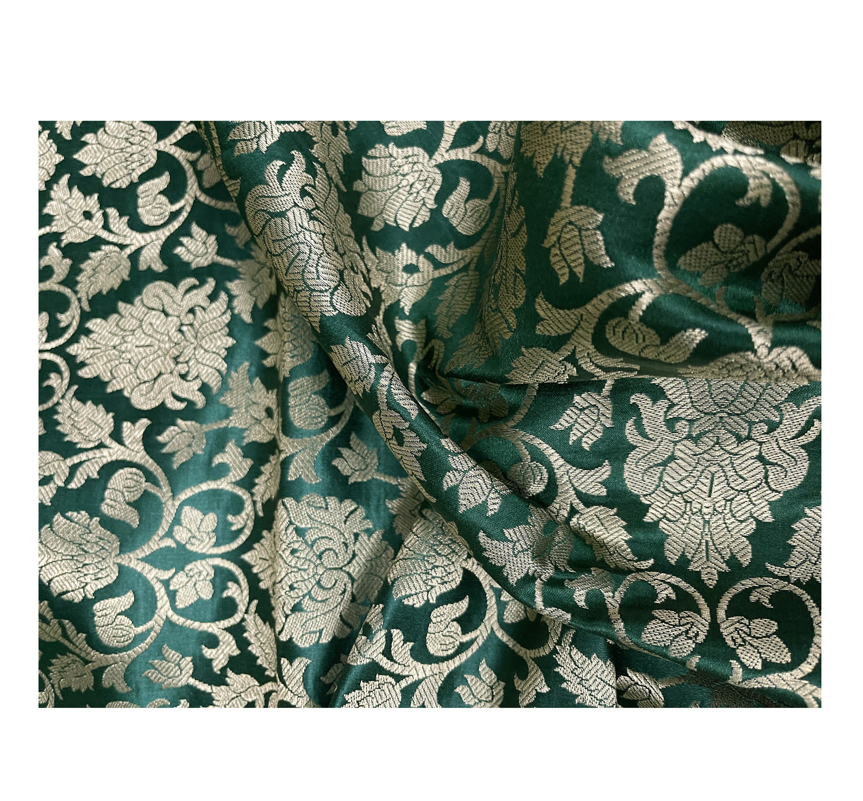 40 SALE Indian Brocade Fabric Green and Gold Brocade Indian Etsy