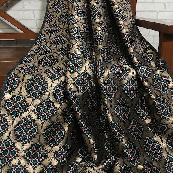 40% SALE Indian Brocade Fabric,Black and Gold Brocade Indian Fabric,Wedding brocade fabric,Brocade fabric by the yard NFAF200