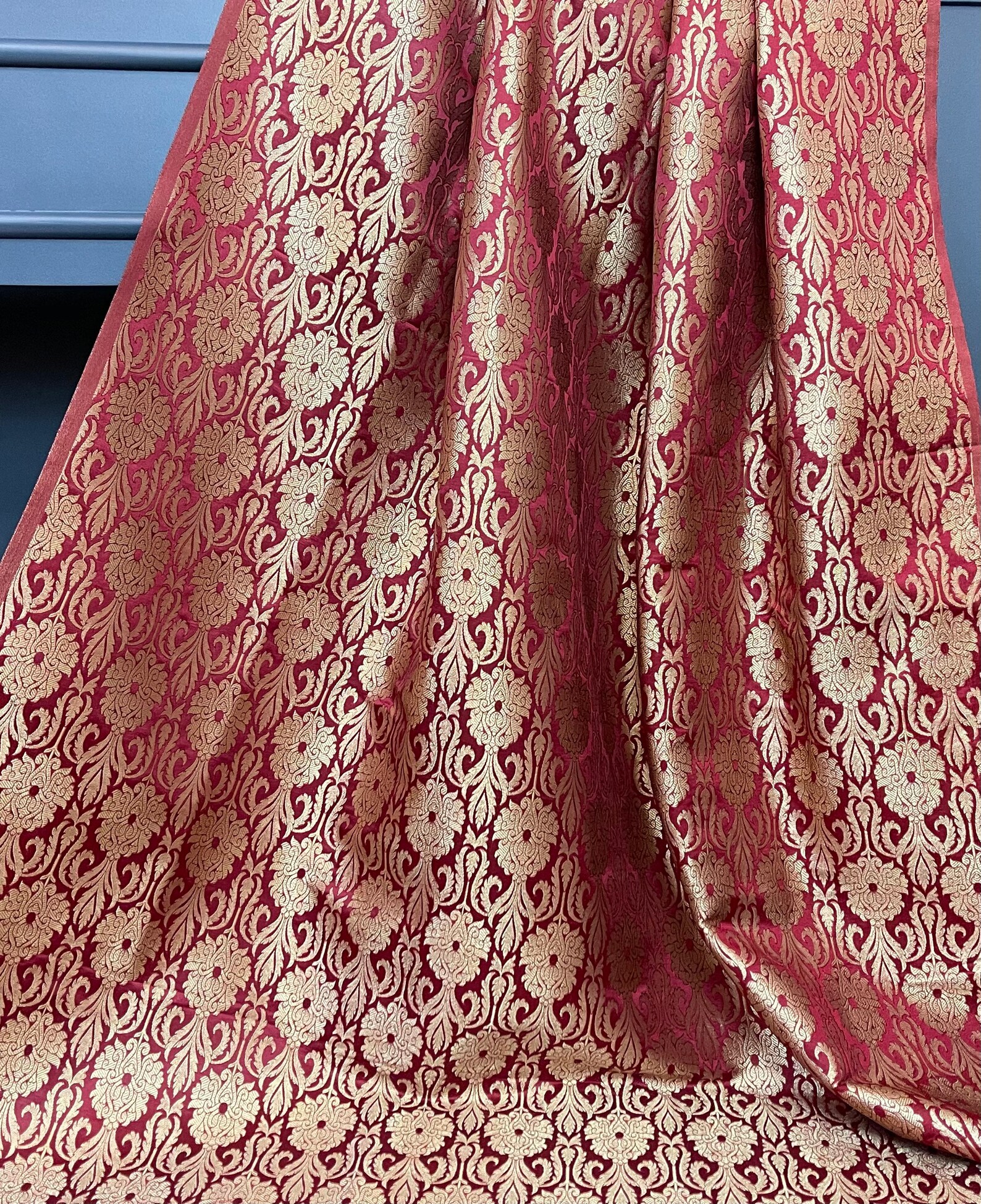 40 SALE Indian Brocade FabricRed and Gold Brocade Indian Etsy