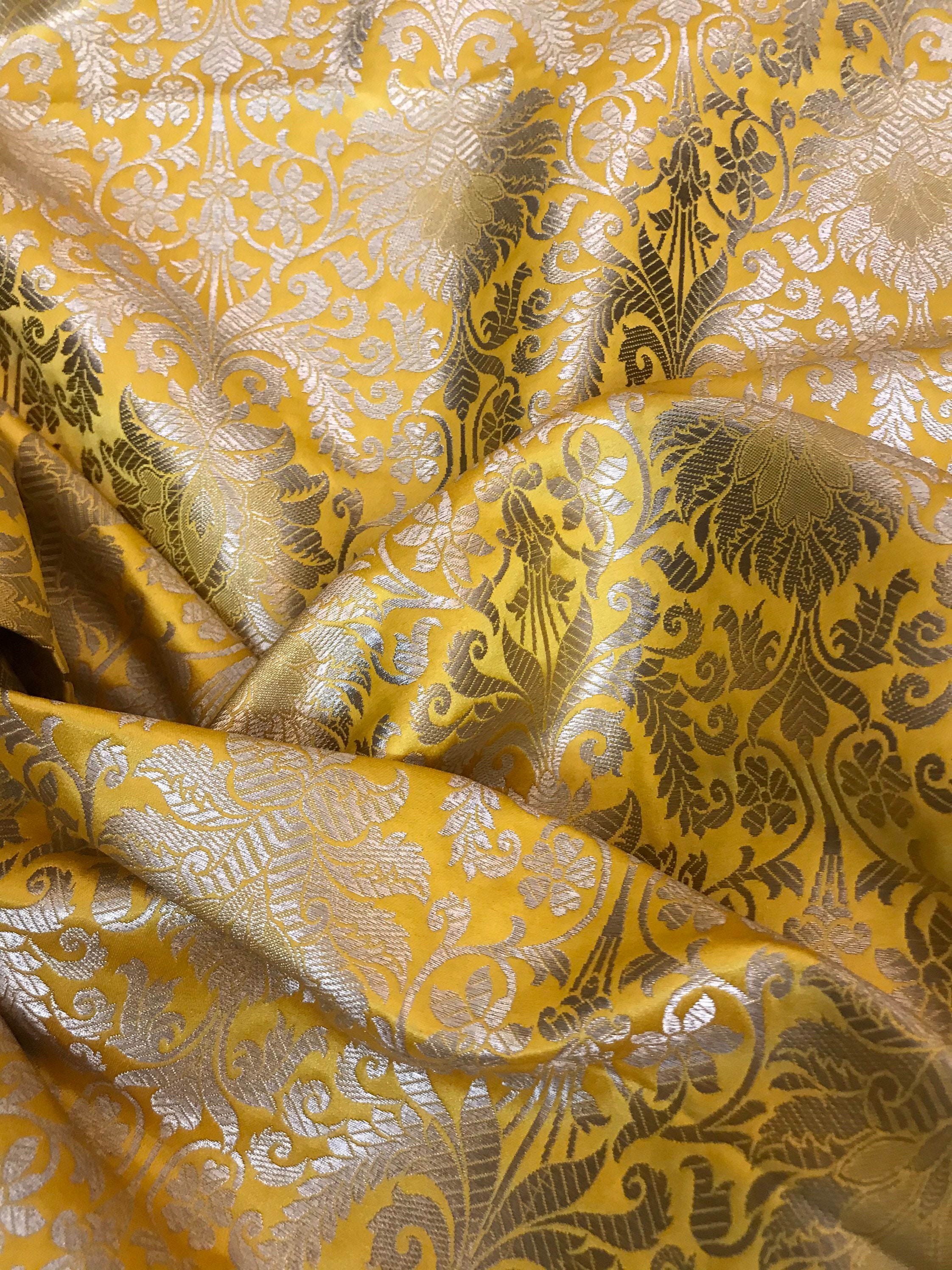 40 SALE Indian Brocade Fabric Yellow and Gold Fabric Wedding Etsy