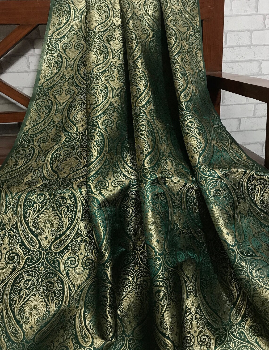 40 SALE Indian Brocade Fabric Green and Gold Brocade Indian Etsy