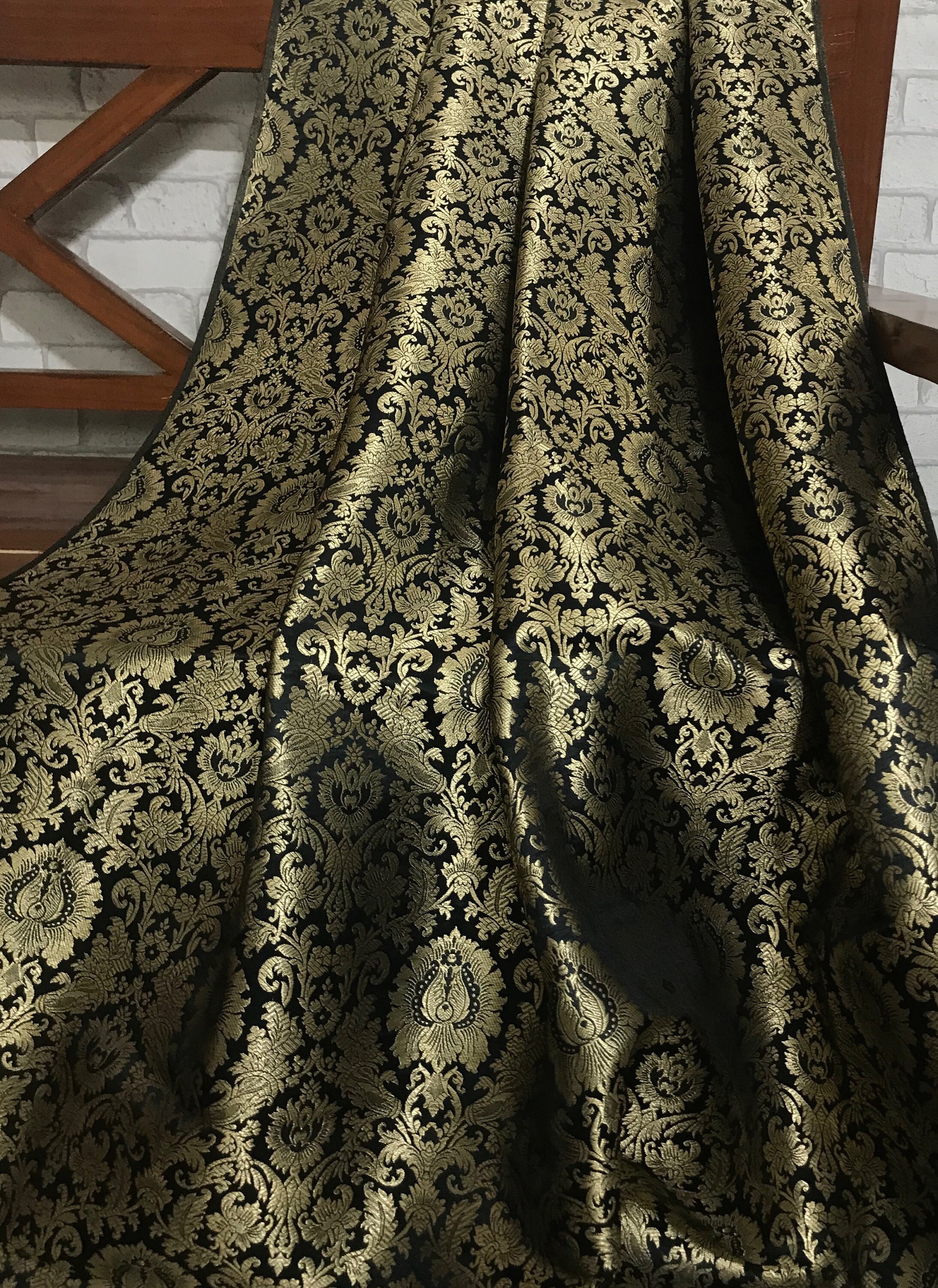 40 OFF Black and Gold Brocade Fabric Wedding Indian brocade Etsy