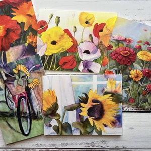 Cartes florales aquarelles, lot de 5 cartes florales aquarelles avec enveloppes