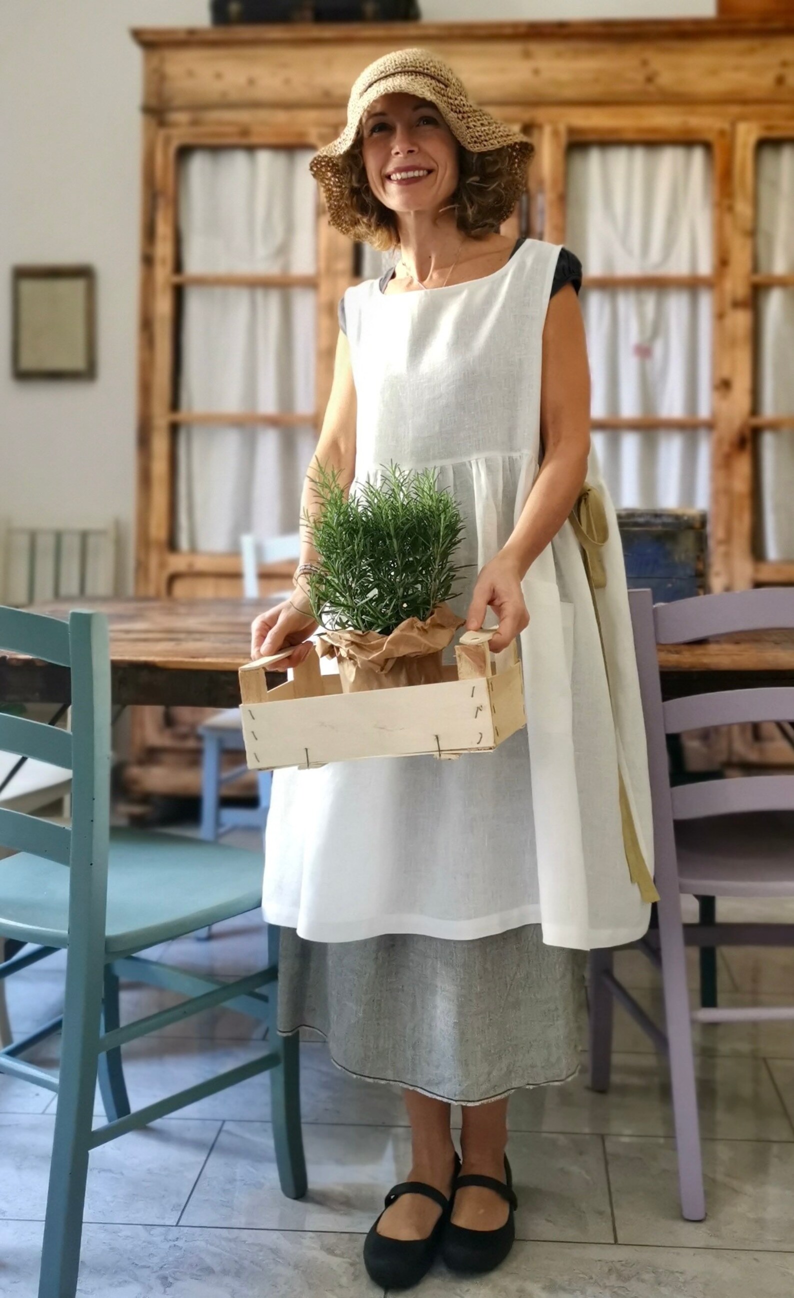 White Linen Apron for the Kitchen Linen Pinafore Etsy