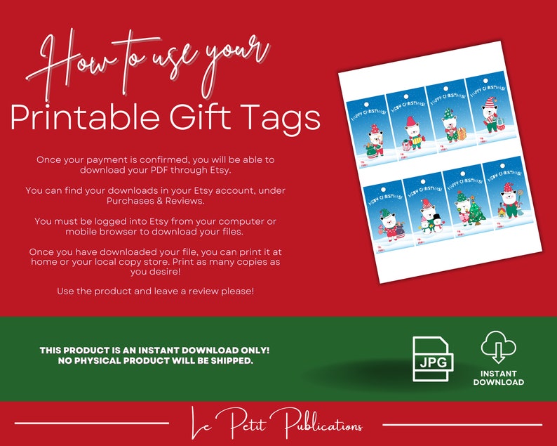 Printable Christmas Gift Tags Set of 8 Christmas Tags - Etsy