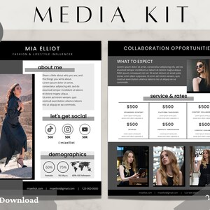 Modèle Canva de kit média de 2 pages | Kit média Instagram| Modèle de feuille de taux d'influence | Dossier de presse blogueur | Modèle Instagram Tiktok