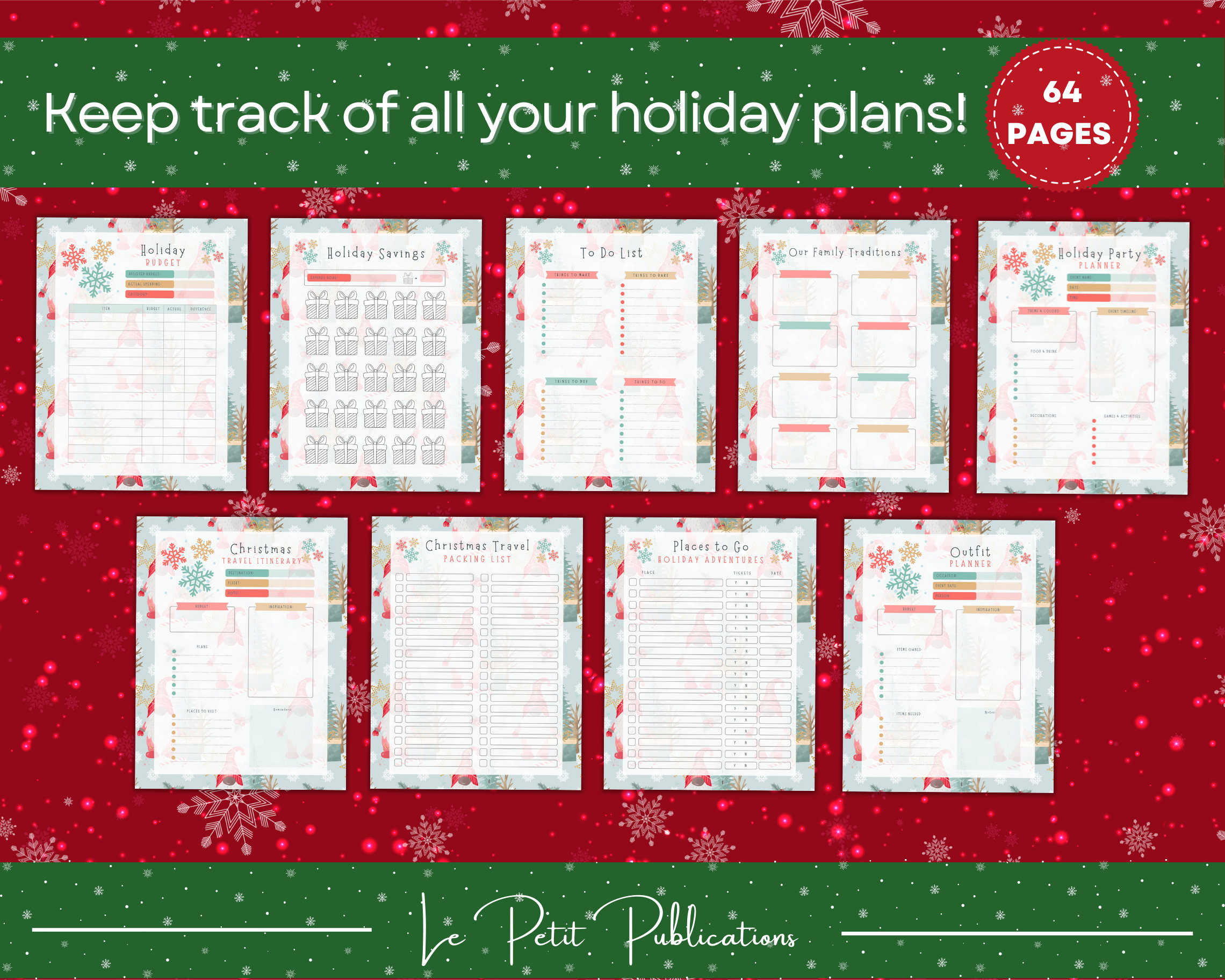 Gnome Planner Printable, Holiday Planner Bundle, Christmas Planner Kit