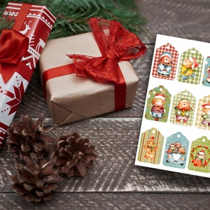 Druckbare Weihnachtsgeschenkanhänger Set von 12 | Vintage Bären Weihnachten Tags | Urlaub Tags | DIY Holiday Tags - Herunterladbare & druckfertige JPG
