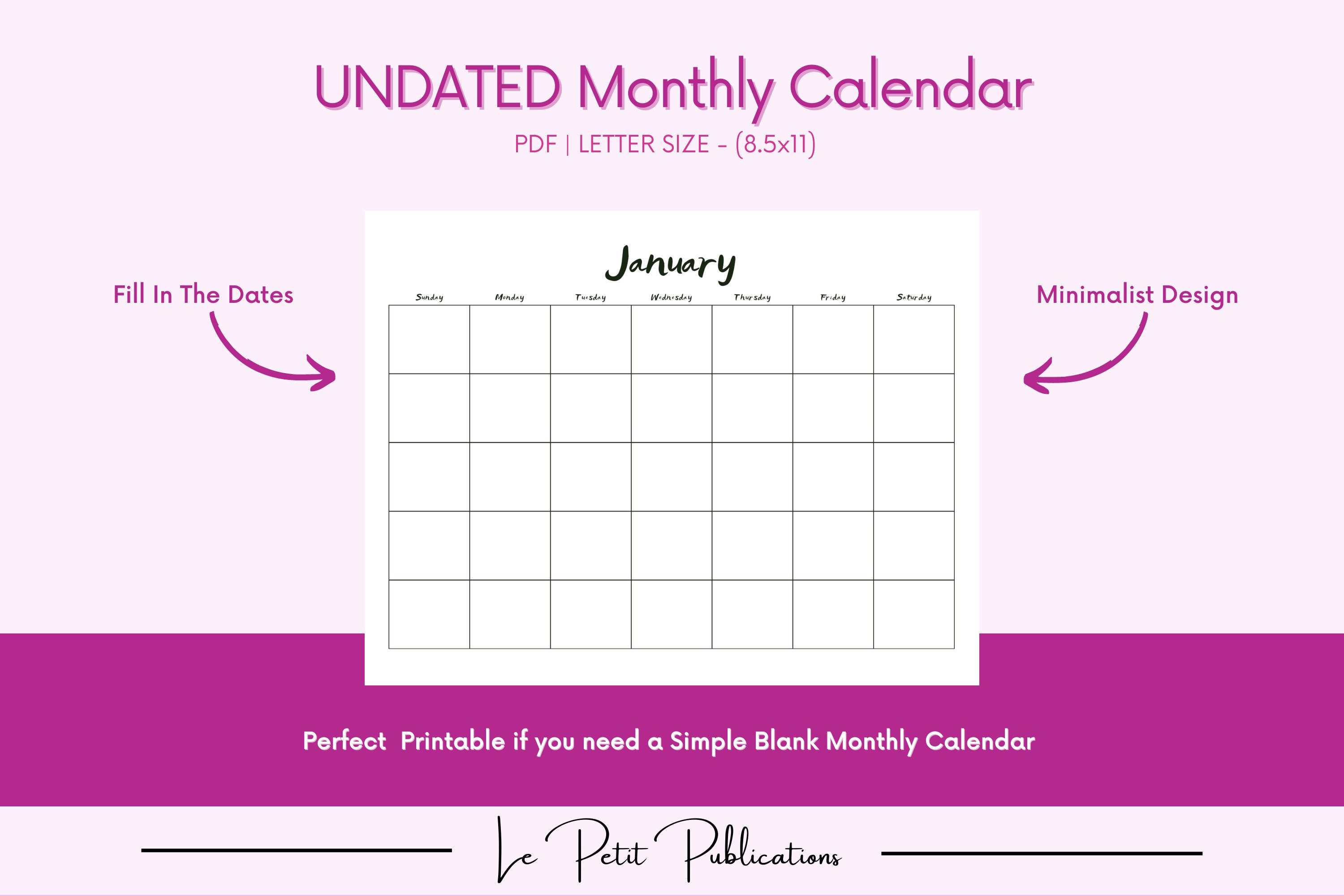 Blank Calendar, Undated Calendar, Printable Calendar, Minimalist ...