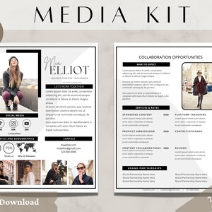 Modèle Canva de kit média de 2 pages | Kit média Instagram| Modèle de feuille de taux d'influence | Dossier de presse blogueur | Modèle Instagram Tiktok